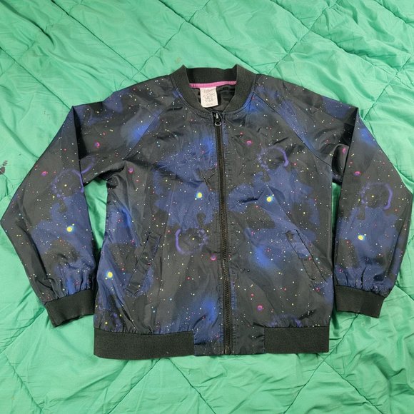 Disney Store Girls 9/10 Star Wars Jacket Black Galaxy Pink Logo Back - Picture 2 of 11